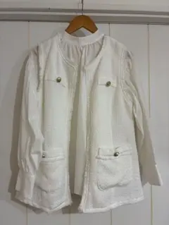 しまむら　MARI.EmmY ホワイトリボン付きシャツ ツイードベスト