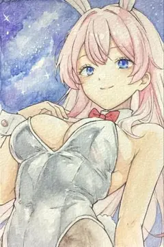 手描きイラスト 女の子 美女 セクシー バニーガール 夜空 星 色気