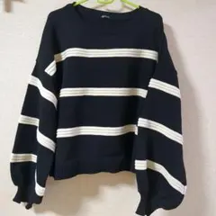 ストライプ柄バルーンスリーブニット 4L　大きいサイズ　ニット　セーター