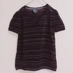 COMME CA コムサ Vネック 半袖 ボーダー柄シアーサマーニットのサムネイル