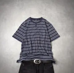 00s archive ヘンリーネックTシャツ ボーダー y2k c-boy Lのサムネイル