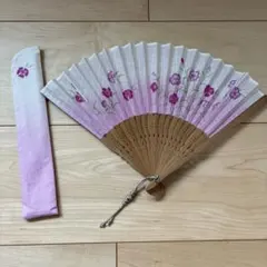 扇子　花柄刺繍の扇子とカバーセット　ピンク