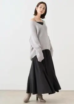 SNIDEL ニット＆ワンピース セットアップ　グレー ニット Vネック M