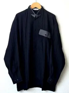 美品未使用ブラック グレーストライプ 3Dデザイン長袖シャツ 透け感 きれいめ