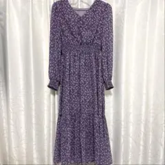 プロポーションボディドレッシング紫　花柄プリント ロングワンピースs 美品　春秋