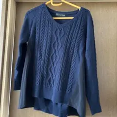 グリーンレーベルリラクシング　ネイビー ケーブル編み ニットセーター 長袖