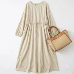 LAUIR ラウアー　2WAY フロントリボンワンピース　M ベージュ ゆったり