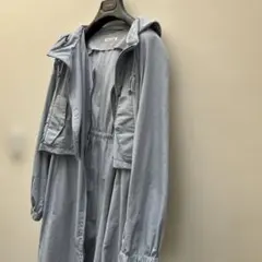 ライトブルー フード付きカジュアルコート