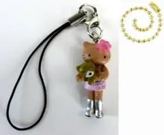 日焼けキティ 携帯ストラップ 根付 キーホルダー 12cm金ボールチェーン1個