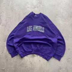 80’s USA製 フルーツオブザルーム 古着 刺繍 パープル スウェット XL