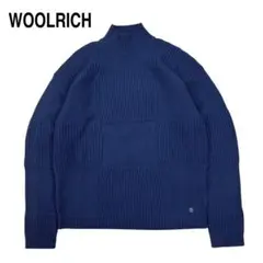 未使用 WOOLRICH チェック柄 ハイネック ウール ニット ネイビー M