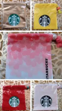 ☆未使用☆スタバ*ミニ巾着*5枚セットb*Starbucks*巾着のみ