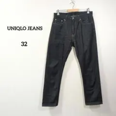 ユニクロジーンズ デニムパンツ32 濃紺ストレート綿100%