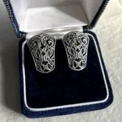 【希少一点物】SV925マーカサイト透かし細工 イヤリング