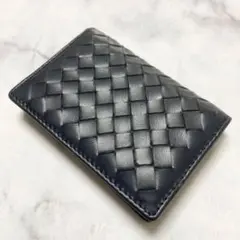 【新品未使用】高級羊革　名刺入れ　イントレチャート　青　ダークブルー　ネイビー