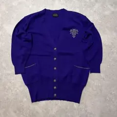 美品 レトロ カーディガン パープル 刺繍 ボタン付き