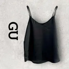 GU サテンキャミソール 重ね着インナー キャミトップス (M) ブラック