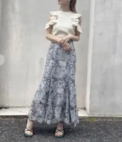 新品★花柄カッティングレースマーメイドスカート★レースオーガンジーフレアスカート