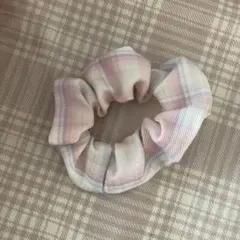 チェック柄 パステルカラー シュシュ