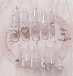 現品 ♡ ワンホン 量産型 スナ系 白 きらきら ネイルチップ♡