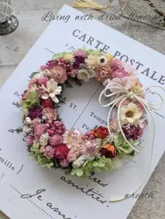 ドライフラワー　リース　ラウンドリース　お花いっぱい　桜ピンク　spring✿