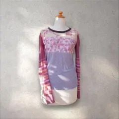 デザイン古着 シアーカットソー マルチパターン 総柄 y2k モード 個性的