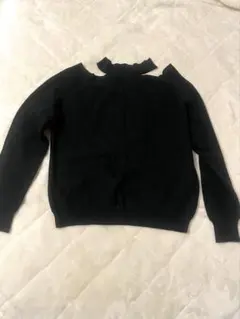 チョーカーネック オフショルニット ブラック 韓国風 リブニット