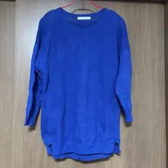 LOWRYS FARM 青 ストライプ ニットセーター 長袖