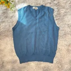 ジャックニクラウス　ベスト　メンズ　【L】　藍色　リネンブレンド　Vネック