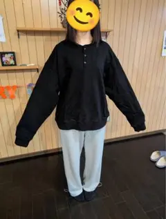 Ragoon Glaze ブラック ヘンリーネック トレーナー Ｌサイズ