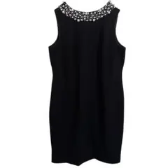 極美品 カルバン・クライン パール襟 ワンピース ドレス ブラック 黒14 XL