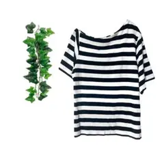 [M] リップスター 半袖 カットソー Tシャツ ボーダー マリン 白 黒のサムネイル