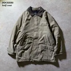 DOCKERS中綿ハーフコート古着レザー襟ベージュXL当時物CBOY美品 90s