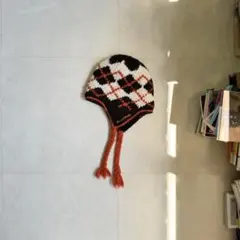 【y2k】00s Orange×White×Black beanie【】