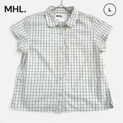MHL. チェック柄 半袖 コットンシャツ 丸襟 L