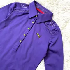 ✨美品✨プーマ ゴルフウェア 長袖ポロシャツ M パープル 高機能 ストレッチ