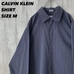 古着　CALVIN KLEIN カルバンクライン　ストライプシャツ　サイズM紺系