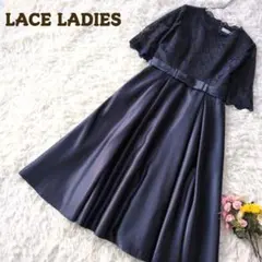 美品 レースレディースꕤウエストリボン付き切り替えAラインワンピース・ドレス
