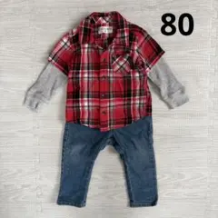 セット売り　レイヤード風 トップス　デニムパンツ　男の子　80 コーデ
