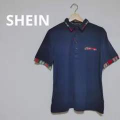 匿名配送✨SHEIN ネイビー ポロシャツ チェック柄 半袖 男女兼用