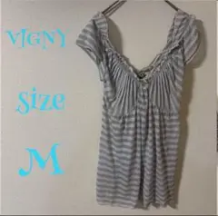 VIGNY ストライプ フリル 半袖Tシャツ M