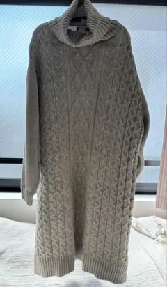 ケーブルニット タートルネック ワンピース（グレー/F）