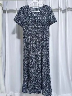 GU 花柄 ネイビー 半袖 ロング ワンピース