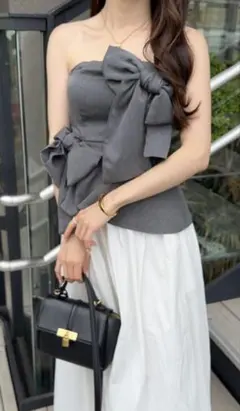 GRL グレイル　ダブルストラップリボンフレアトップス