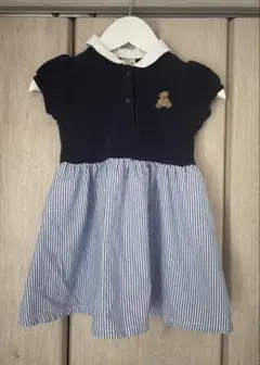 【美品】petit main 90cm ワンピース ネイビー/ストライプ