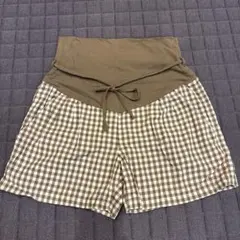 無印マタニティ ショートパンツ S-M ブラウン チェック柄