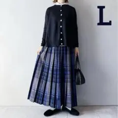 セットアップ　ニットカーディガン　プリーツスカート　ロング　ブルー　きれいめ