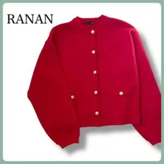 美品 RANAN ゴールド調ボタンニットカーデ レッド 赤 L ジャケット