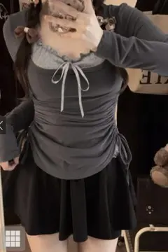 フリルリボンキャミソール×ドロストトップスアンサンブル[ac2472]