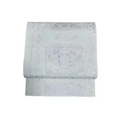 名古屋帯 白 薄紫 パープル 幾何学模様 上品 六通柄 和装 着物 リメイク